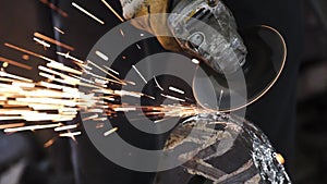 Angle Grinder Sparks Old MetalWorker cutting Old Metal using angular grinding machine