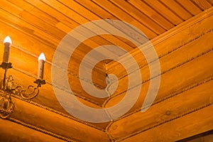 Angle Joint Wooden Orange Logs Ceiling Object Detail Line And Stripe Diagonal Part Interior Decoration Design Burning Candles