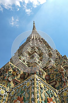 Angle of Pagoda at Wat Pho , Bangkok in Thailand