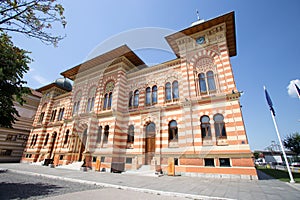 Angle shot of City hall in Brcko district, Bosnia and Herzegovina under blue sky