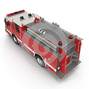 Angle from up fire truck isolated on white. 3D illustration