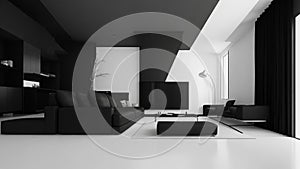 Angle view black minimalist Interior of modern living room 3 D rendering
