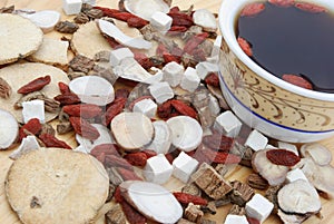 Angle view chinese herbs blends and herb tea