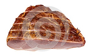 Angle view of a perfectly cooked ham isolated on a white background