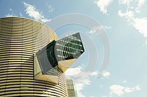 Angled view of a futuristic buildin top