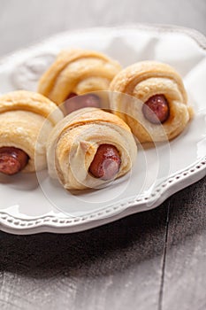 Angled view of pigs 'n blanket