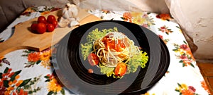 Anglehair pasta delicious ide foto makanan piring black plate photo