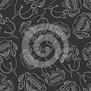 Angler background. Deep sea fish pattern seamless. vector texture