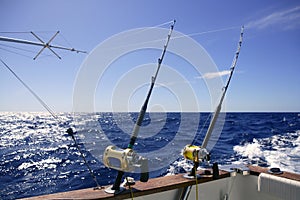 Angler boat big game fishing in saltwater