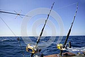 Angler boat big game fishing in saltwater
