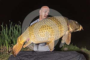 Angler with carp fishing trophy Carp and Fisherman, Carp fishing trophy Carp fishing trophy Night Fishing