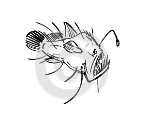 Angler Deep sea fish hand drawing. Vector illustration