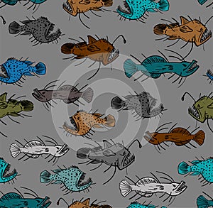 Angler Deep sea fish pattern seamless. Deep-sea fish background