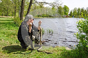 Angler with eels