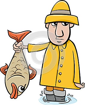 Angler with fish cartoon photo