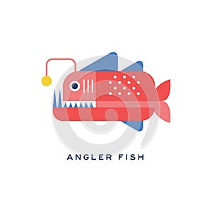 Angler fish, sea carnivorous fish geometric flat style design vector Illustration