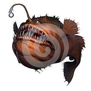 Angler fish on white background realistic illustration isolate.