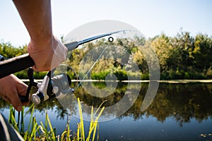 Angler fishing in river