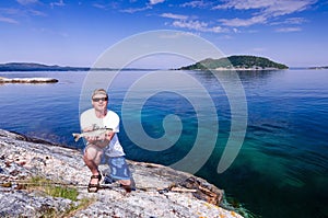 Angler with sea trout in Norway