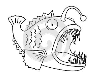 Anglerfish Shines with its Fishing Rod outline vector illustration