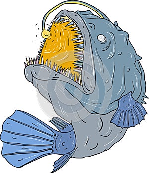 Anglerfish Swooping up Lure Drawing photo