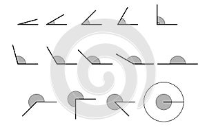 Angles Various. Set of vector icons consisting of angles of different degrees
