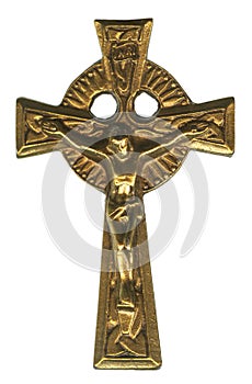 Anglican Protestant Celtic Antique Gold Bronze Crucifix
