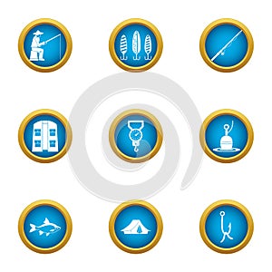 Angling icons set, flat style