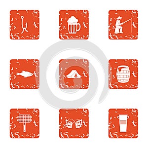 Angling icons set, grunge style