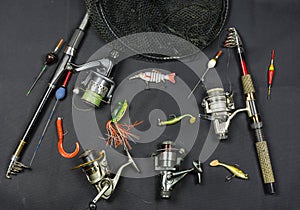 Angling tackle on ponds and rivers.