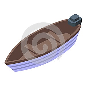 Angling wooden boat icon isometric vector. Fishery hobby vessel