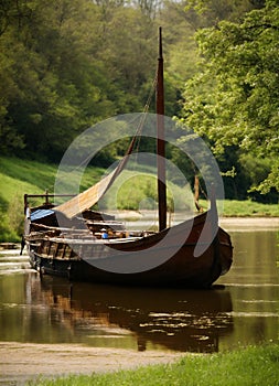 Anglo-Saxon river barge, a boat on the water
