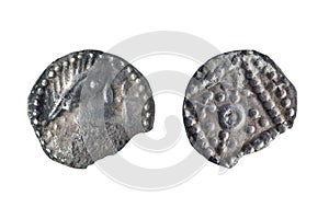 Anglo Saxon silver Sceat coin of the early 8th century photo