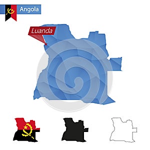 Angola blue Low Poly map with capital Luanda