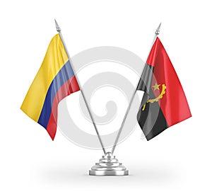 Angola and Colombia table flags isolated on white 3D rendering
