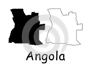 Angola Country Map. Black silhouette and outline isolated on white background. EPS Vector