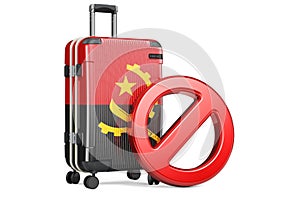 Angola Entry Ban. Suitcase with Angolan flag and prohibition sign. 3D rendering