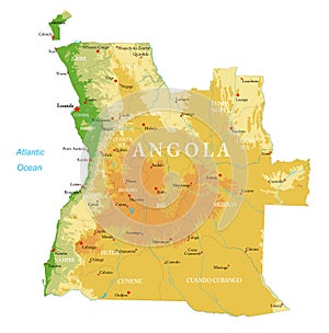 Angola highly detailed physical map