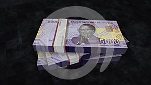 Angola Kwanza money banknote pile packs animation