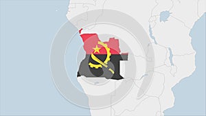 Angola map highlighted in Angola flag colors and pin of country capital Luanda