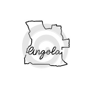 Angola outline map with the handwritten country name. Continuous line drawing of patriotic home sign