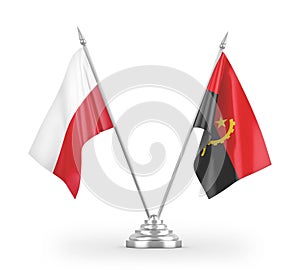 Angola and Poland table flags isolated on white 3D rendering