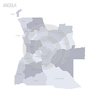 Angola political map of administrative divisions