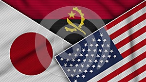 Angola United States of America Japan Flags Together Fabric Texture Illustration