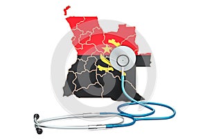 Angolan map with stethoscope, national health care concept, 3D r