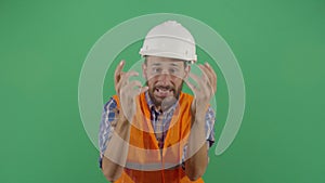 Angry adult man engineer yelling at work