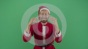 Angry adult man santa claus insulting