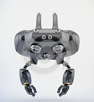 Angry aerial robot with funny ears backwards, 3d rendering