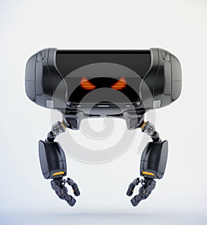 Angry aerial robot toy with red eyes, 3d rendering