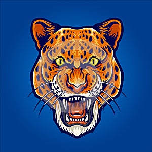 Angry aggressive Leopard head portrait illustration